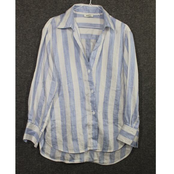 Sandro Maggie Striped Shirt in Light Blue Linen Size 0 XS - Picture 1 of 6